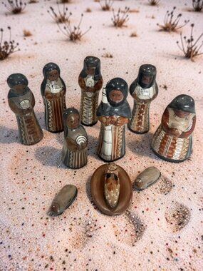 11-Piece Vintage Mexican Nativity Scene, Tonala Pottery, Hand-Glazed Folk Art